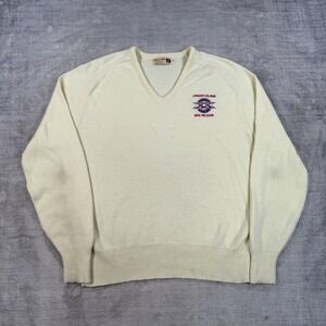 Logo 7 Super Bowl XX Sweater Mens XL Cream V Neck VTG 1986 New Orleans Knit NFL